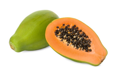 Fresh ripe papaya fruits on white background