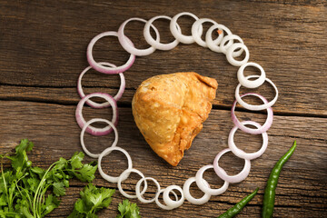 Potato samosa.spicy street food, Famous snacks in india