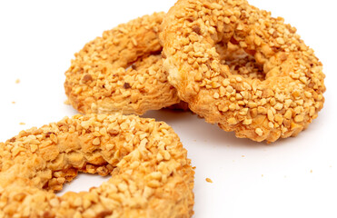 Shortbread cookies with nuts on a white