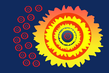 Sole esploso con vento solare e sfondo azzurro