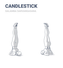 shoulderstand or candlestick woman home workout exercise guidance, salamba sarvangasana yoga pose vector illustration