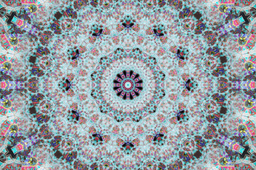 Melting watercolor colorful symmetrical pattern for textile, porcelain ceramic tiles and design. Vintage decorative element with mandala. Wonderful abstract background pattern. 3d illustration