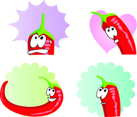 vector drawing red chili cartoon emoji set