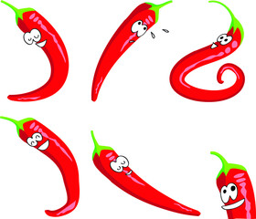 vector drawing red chili cartoon emoji set