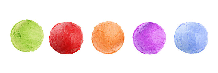 Set with different delicious ice creams on white background, banner design