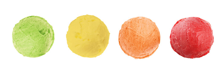 Set with different delicious ice creams on white background, banner design