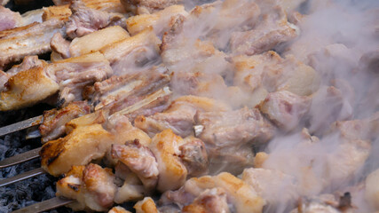 Georgian bbq - grilled pork (mtsvadi, shashlik). Kakheti, Georgia country