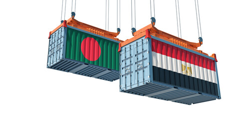 Freight containers with Egypt and Bangladesh flag. 3D Rendering 