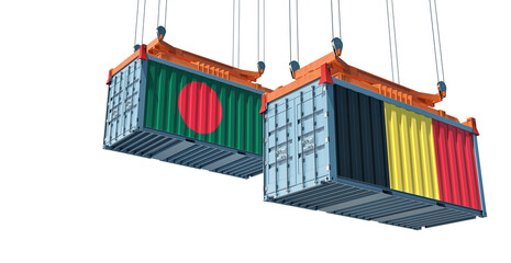 Freight containers with Belgium and Bangladesh flag. 3D Rendering 