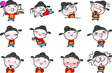 vector cartoon Chinese court official emoticon pack
