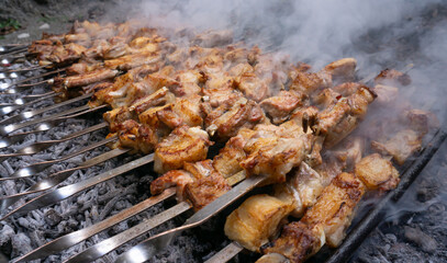 Georgian bbq - grilled pork (mtsvadi, shashlik). Kakheti, Georgia country