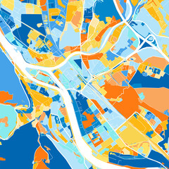 Art map of Hallein, Austria in Blue Orange