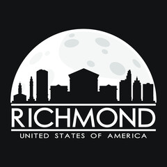 Obraz premium Richmond USA Full Moon Night Skyline Silhouette Design City Vector Art.