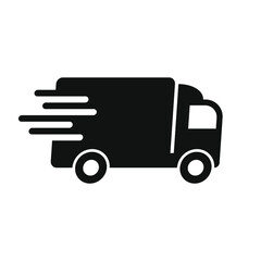 Delivery truck vector icon. Fast moving transport service car symbol. Speed shipping sign. Logistic logo. Silhouette isolated on white background.