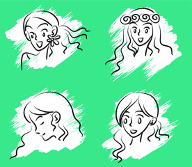 vector drawing beauty face design set