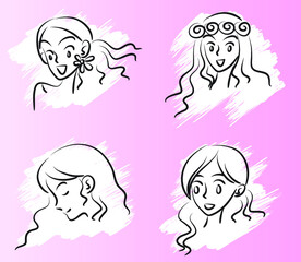 vector drawing beauty face design set
