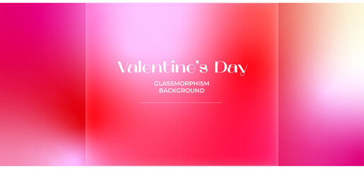 Glassmorphism. Abstract background. Happy Valentine's day, poster on red gradient background. Vector illustration. Romantic quote postcard, card, invitation, banner template.