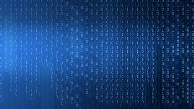 Background of binary code in isometric style. Tech background with dark blue colors.