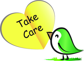 vector cartoon bird holding a paper heart shape greeting card set