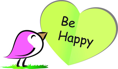 vector cartoon bird holding a paper heart shape greeting card set