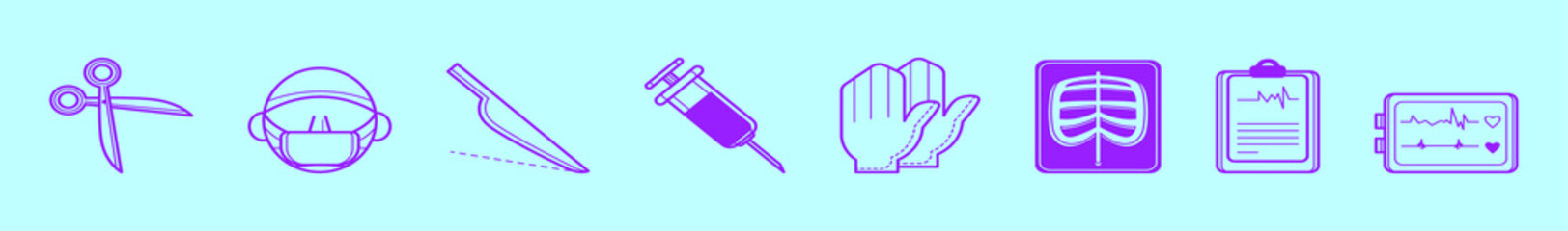 set of surgery cartoon icon design template with various models. vector illustration isolated on blue background
