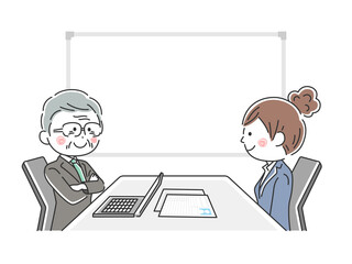 企業の就職面接をうける女性のイラスト