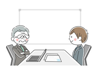 企業の就職面接をうける男性のイラスト