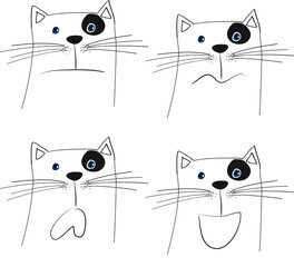 vector cartoon cat face emoji set