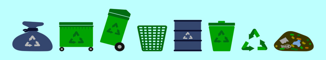 set of landfill cartoon icon design template with various models. vector illustration isolated on blue background