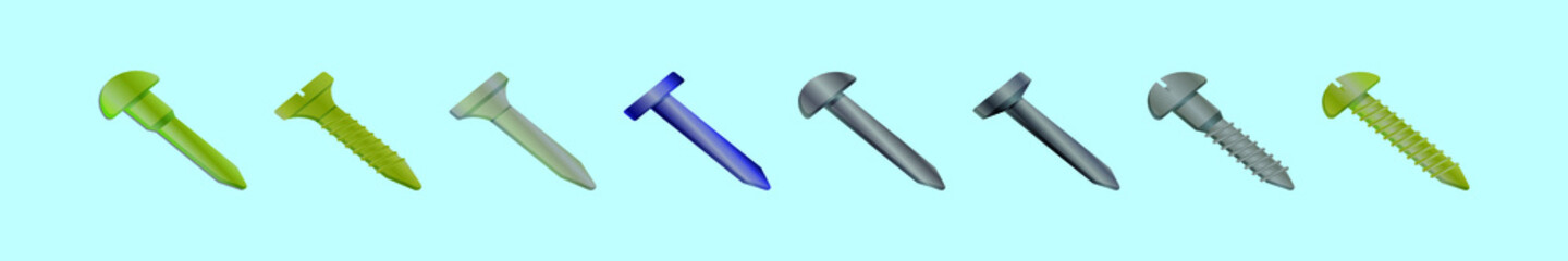 set of metal nail cartoon icon design template with various models. vector illustration isolated on blue background