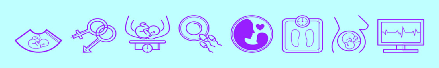 set of pregnancy cartoon icon design template with various models. vector illustration isolated on blue background