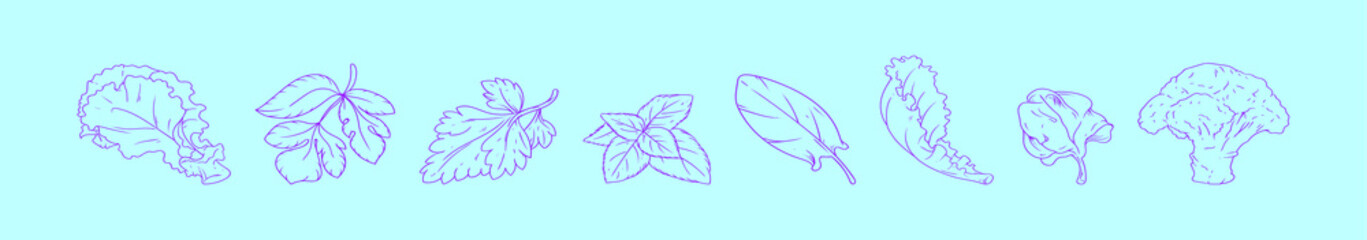 set of vegetables cartoon icon design template with various models. vector illustration isolated on blue background