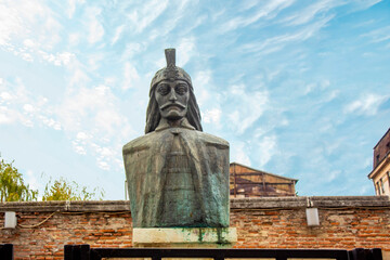 Bucharest, Romania - bust of Vlad the Impaler or Tepes, , the inspiration for Dracula, in the Old...