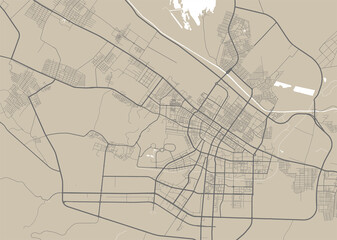 Detailed map of Ashgabat city, linear print map. Cityscape panorama.