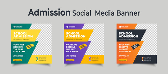 Admission social media post template design, Suitable for junior and senior high school promotion banner