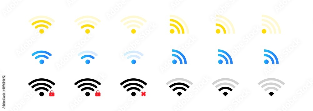 Poster wi fi icons set. wifi zone sign. wireless connection. remote access and radio waves. vector eps 10. 