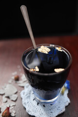 pot of tea with cake and coffee. Orange. Morning