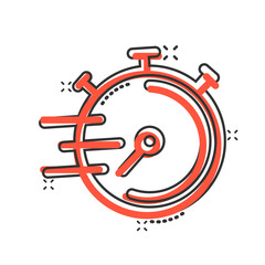 Clock icon in comic style. Watch cartoon vector illustration on white isolated background. Timer splash effect business concept.