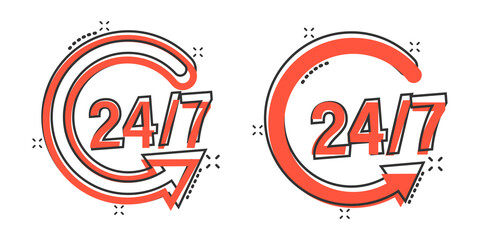 Obraz premium Clock icon in comic style. Watch cartoon vector illustration on white isolated background. Timer splash effect business concept.
