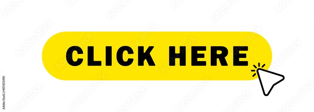 Poster click here button with hand cursor. click here icon with hand pointer clicking. vector eps 10. isola