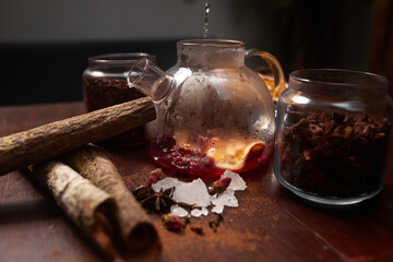 pot of tea wit cake and coffee