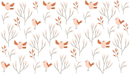 spring pink leaves and birdy pattern