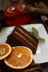 pot of tea wit cake and coffee