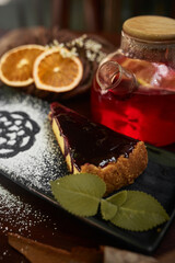 pot of tea wit cake and coffee