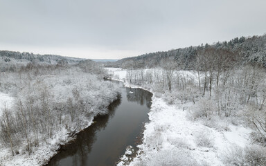 Wonderful morning beautiful winter landscape by the river Dubysa.