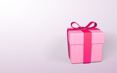 Realistic gift box with red bow isolated on gray background. Vector illustration