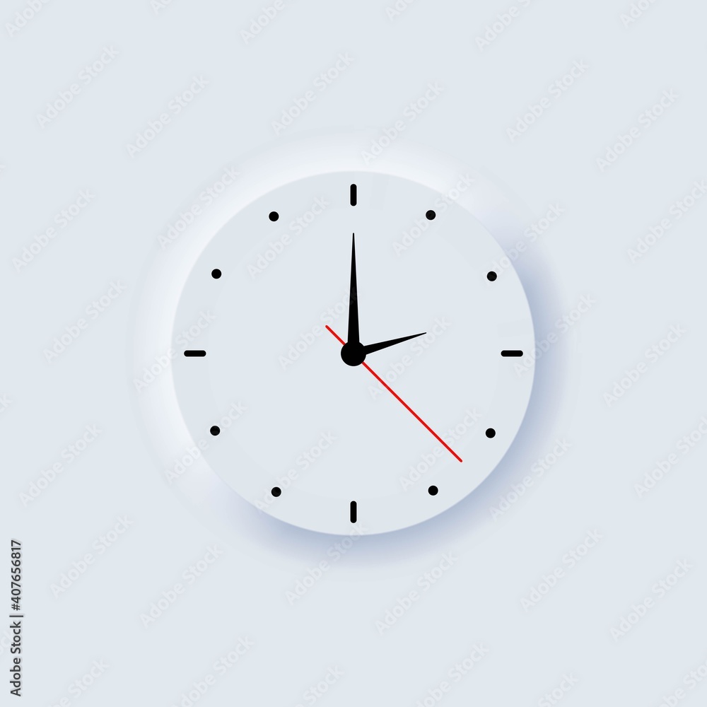Poster white wall office clock icon. time and clock icons. vector mobile ui. neumorphic ui ux white user in