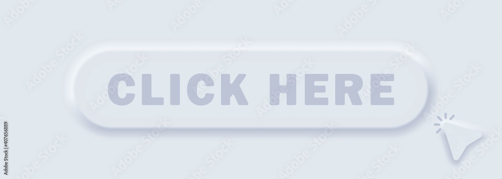 Poster click here button with hand cursor. click here icon with hand pointer clicking. vector mobile ui. ne
