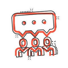 People with speech bubble icon in comic style. Chat cartoon vector illustration on white isolated background. Speaker dialog splash effect business concept.