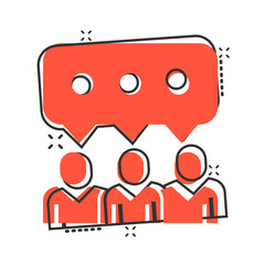 People with speech bubble icon in comic style. Chat cartoon vector illustration on white isolated background. Speaker dialog splash effect business concept.